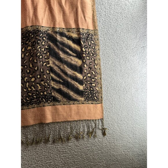 Vintage Paskmina 100% Pashmina Shawl With Leopard & Zebra Print Design Tassel - Picture 4 of 10